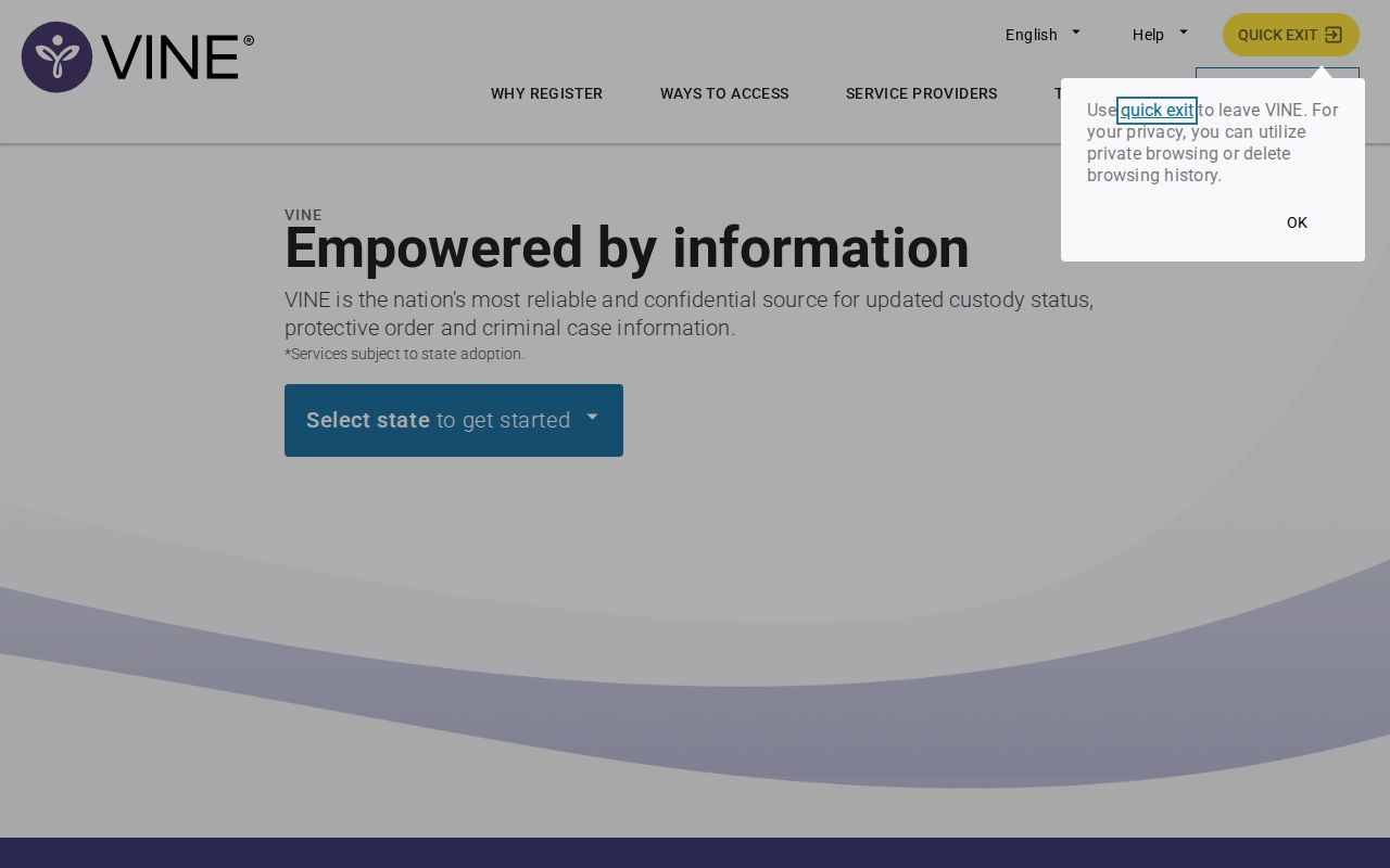 VINELink Get Notified registration path for release and transfer alerts