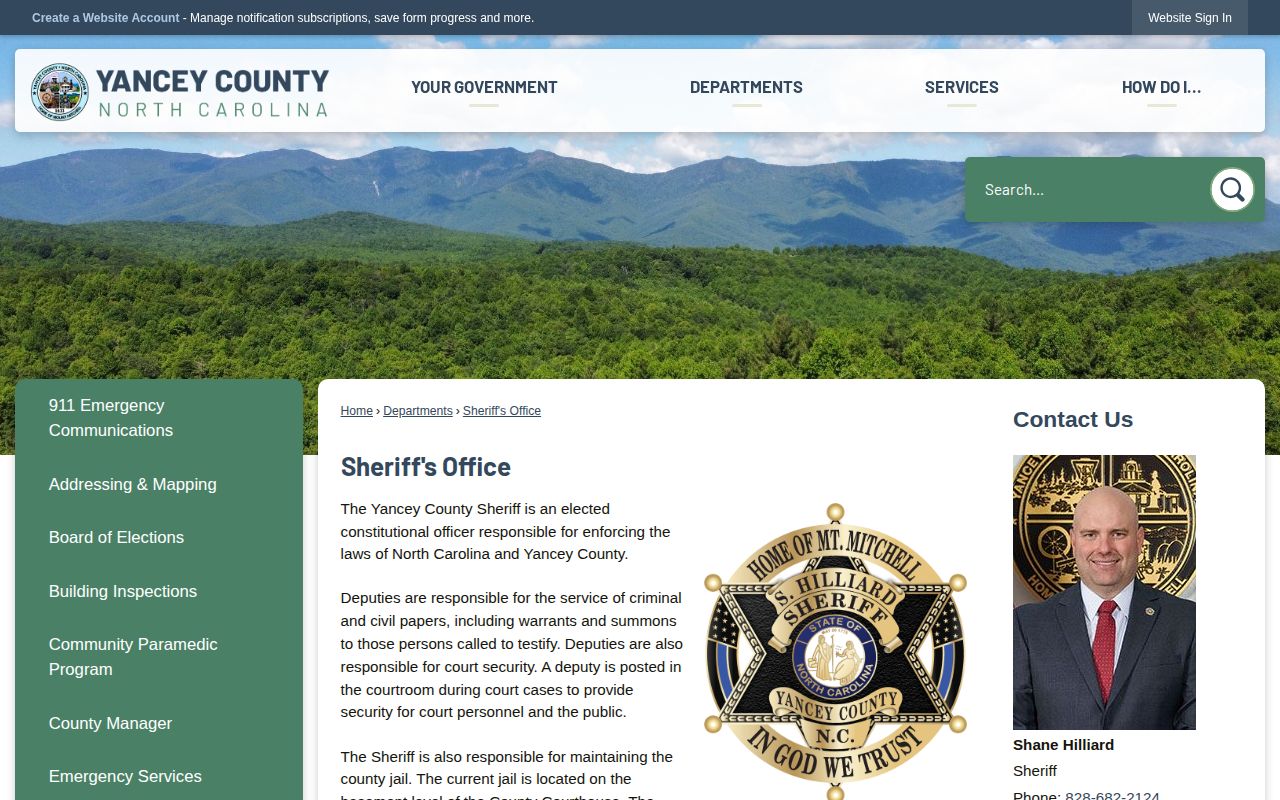 Yancey County Sheriff jail location and Burnsville arrest custody information