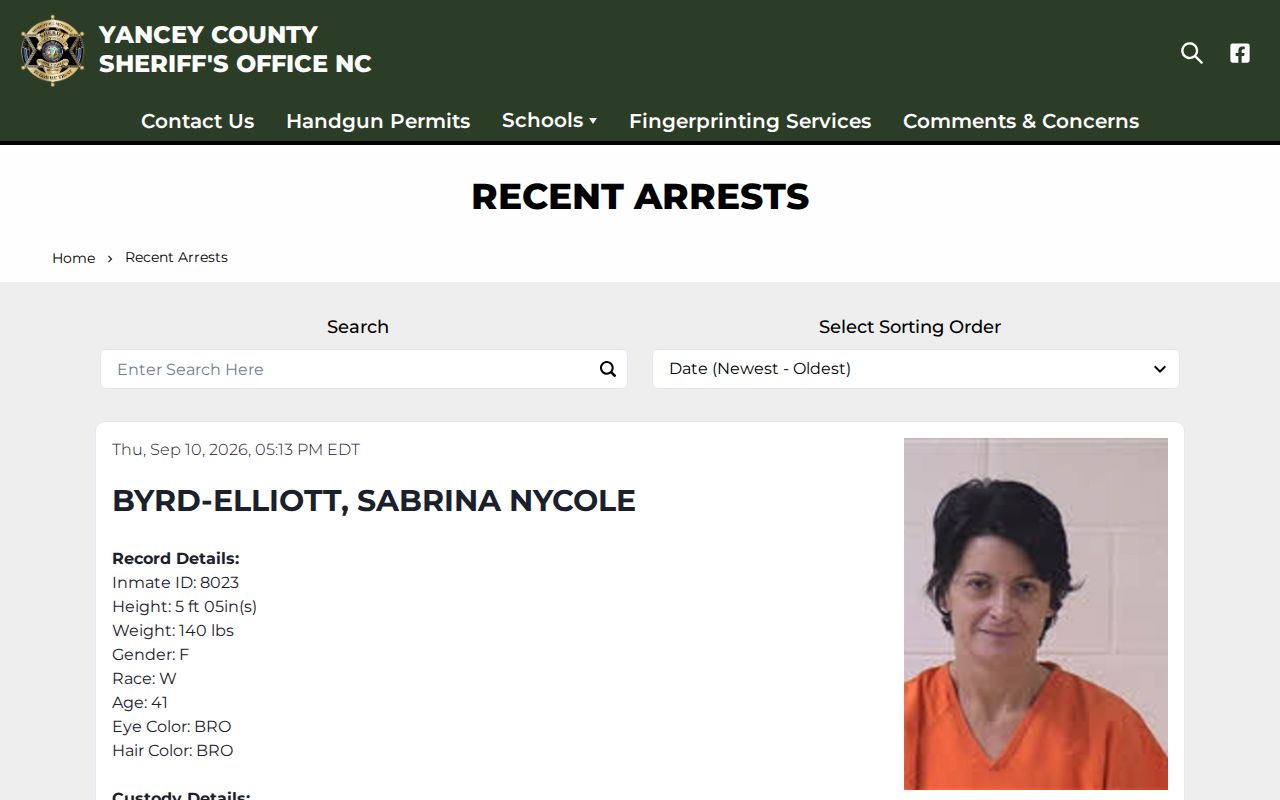 Yancey County Sheriff official recent arrests interface