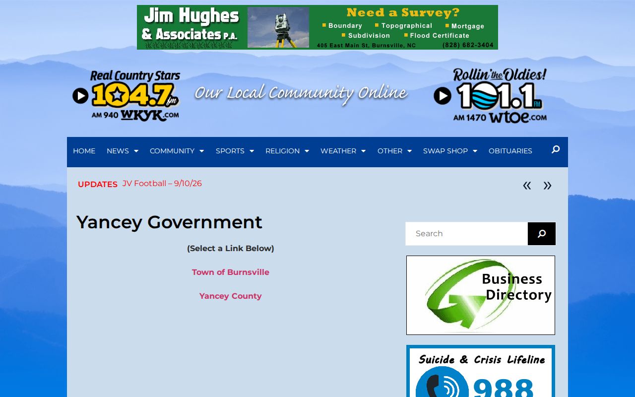 WKYK Yancey Government section containing local Sheriff report links