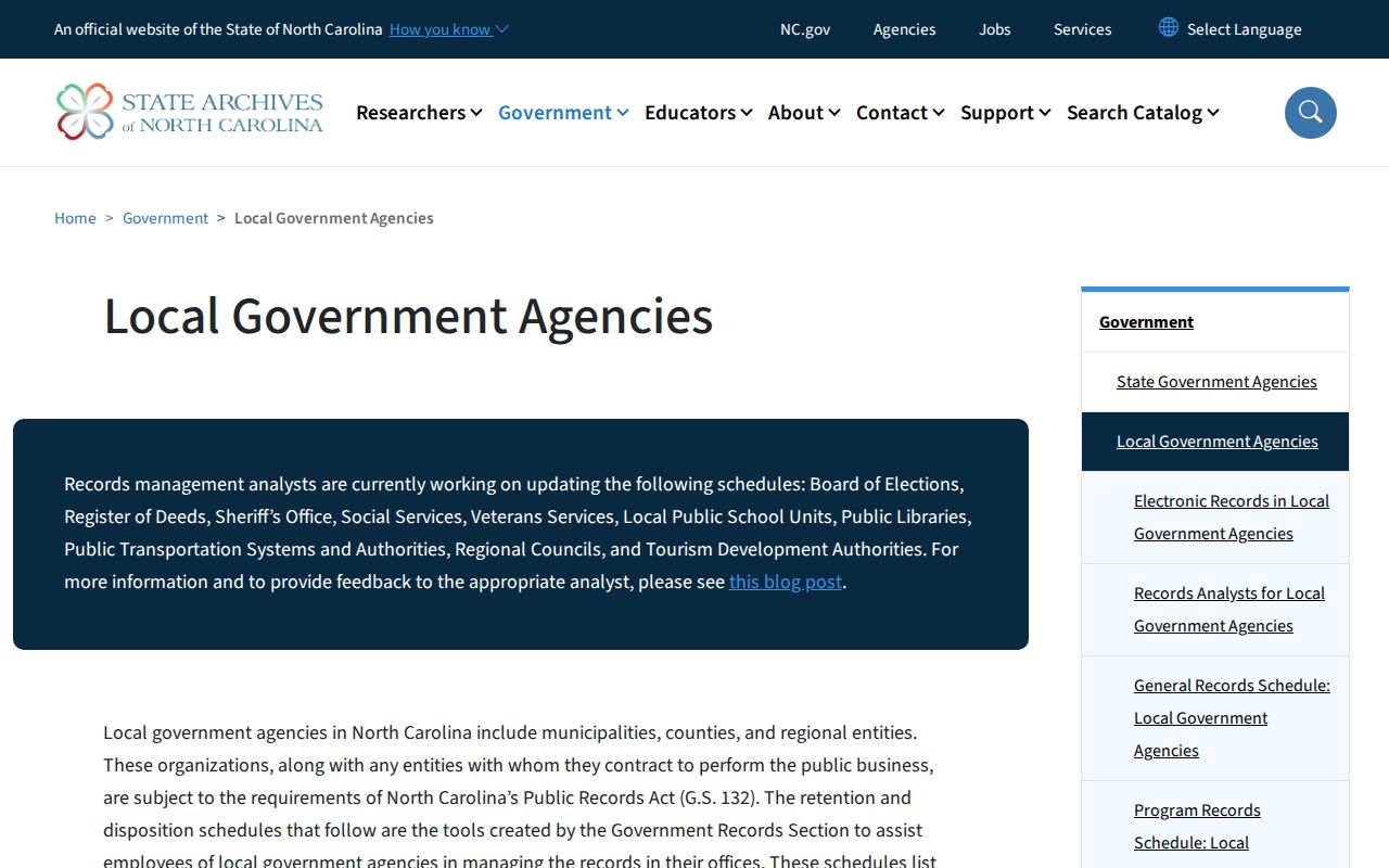 North Carolina State Archives local-government records guidance